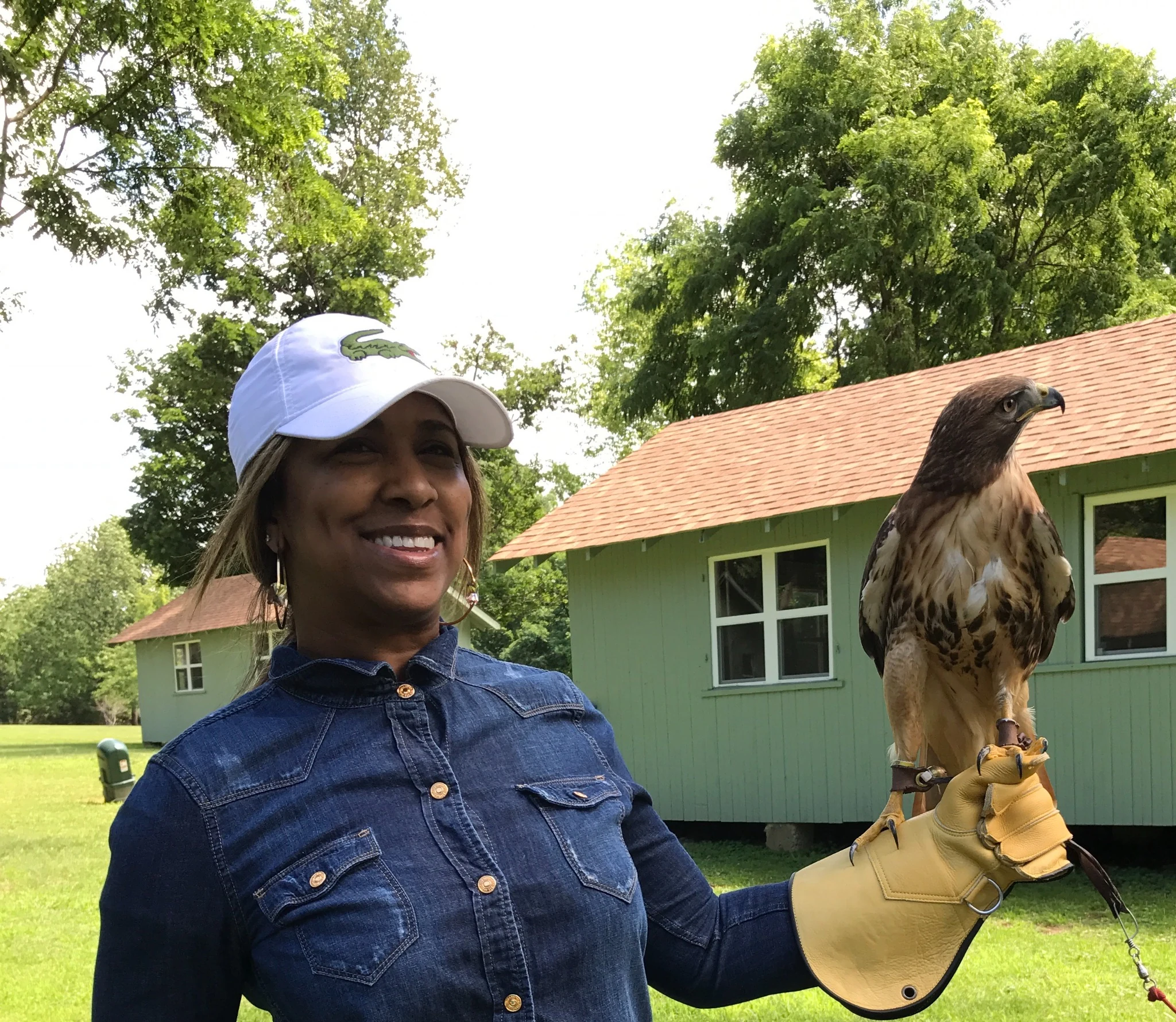 Guest holding a hawk outdoors